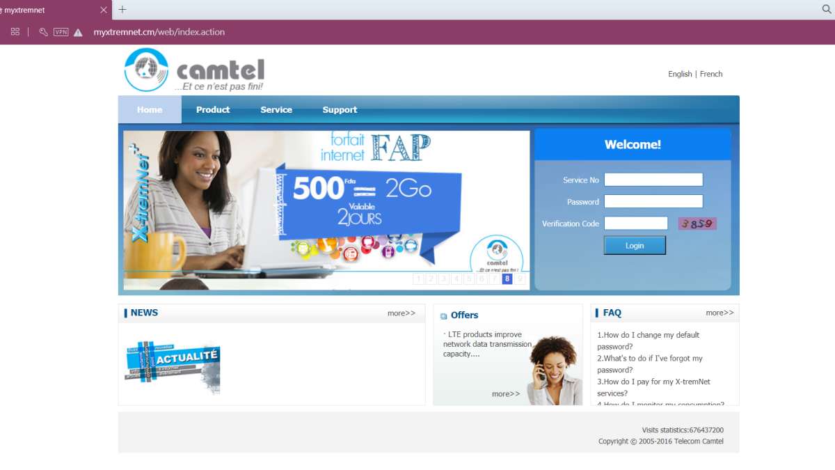 Camtel Bundle Log in page
