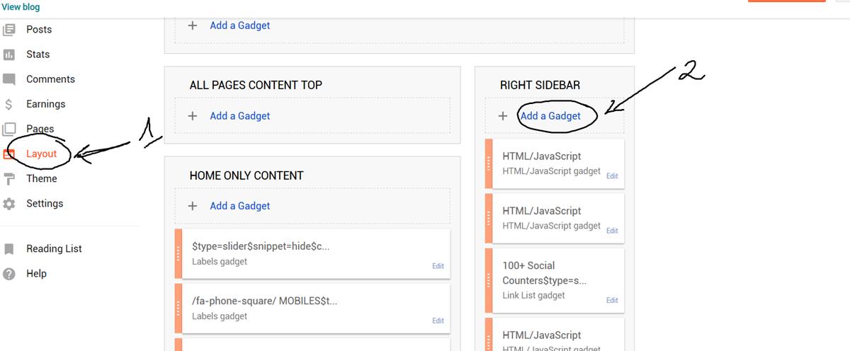 Select Layout on the Blogger
