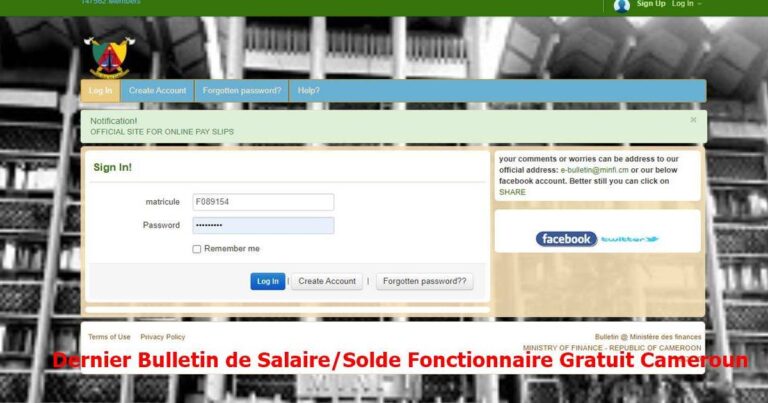 Dernier Bulletin de Salaire/Solde Fonctionnaire Gratuit au Cameroun en Ligne