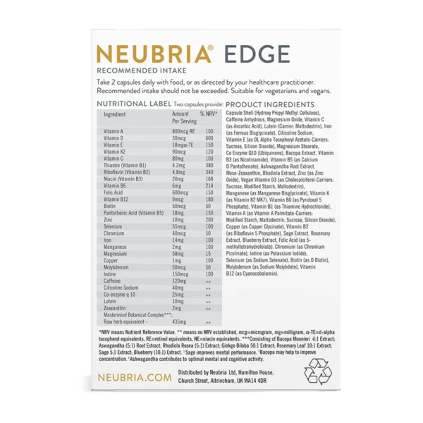 Neubria Edge Focus vegan caps 30s