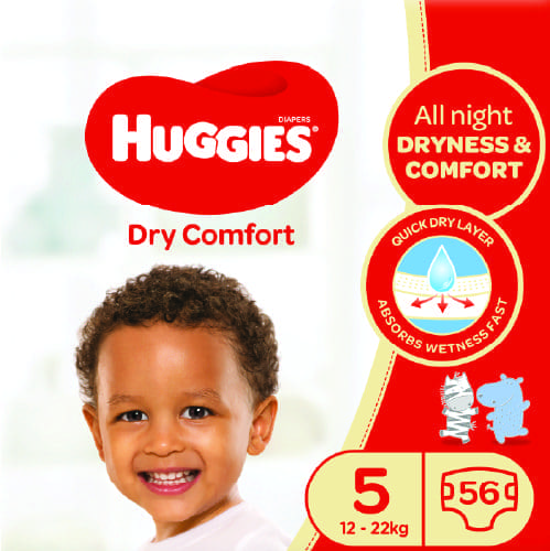 Huggies Jumbo Dry Comfort Diapers (Size 5) 12-22Kgs 56'S